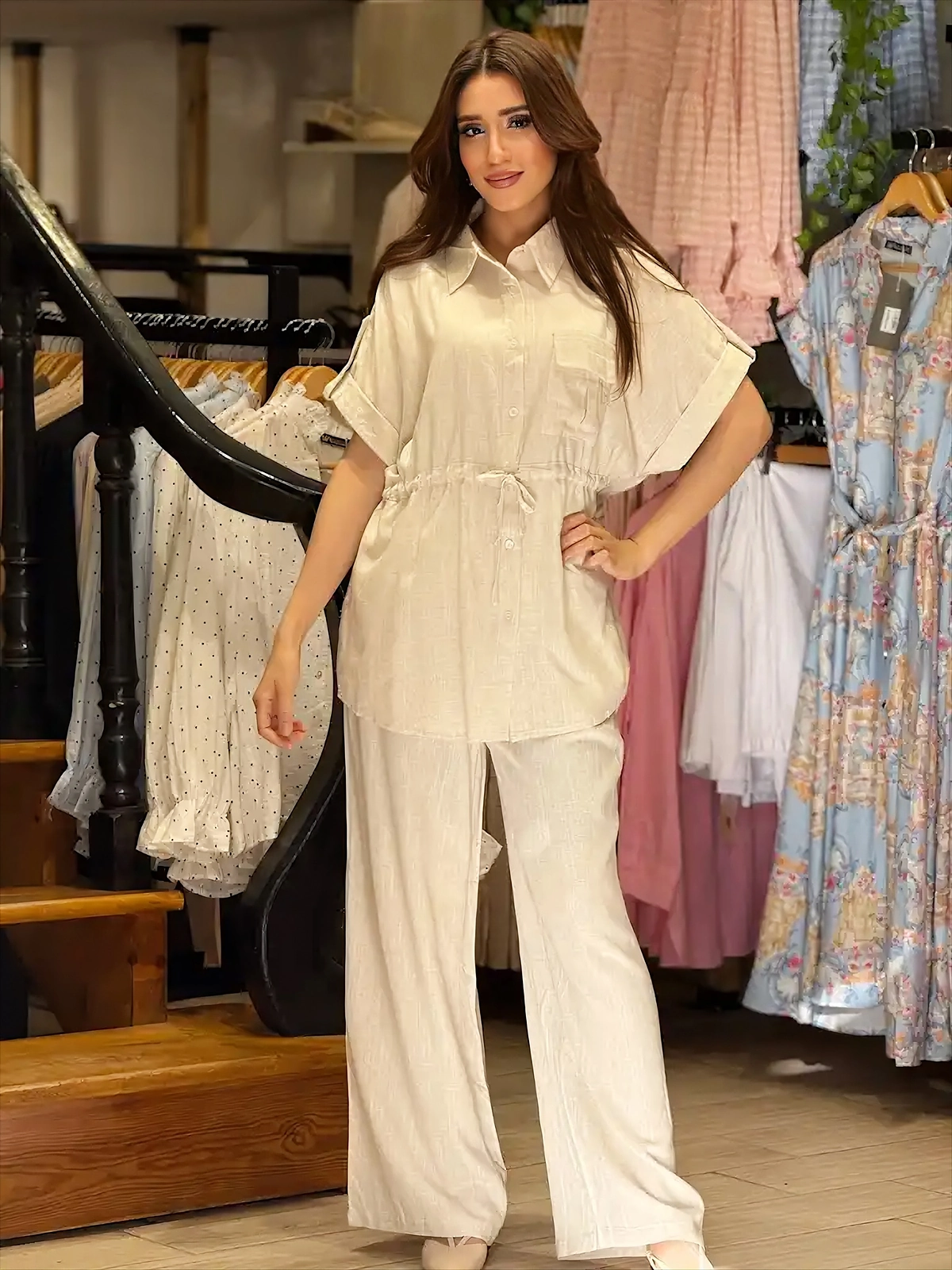 ENSEMBLE en lin avec pantalon large